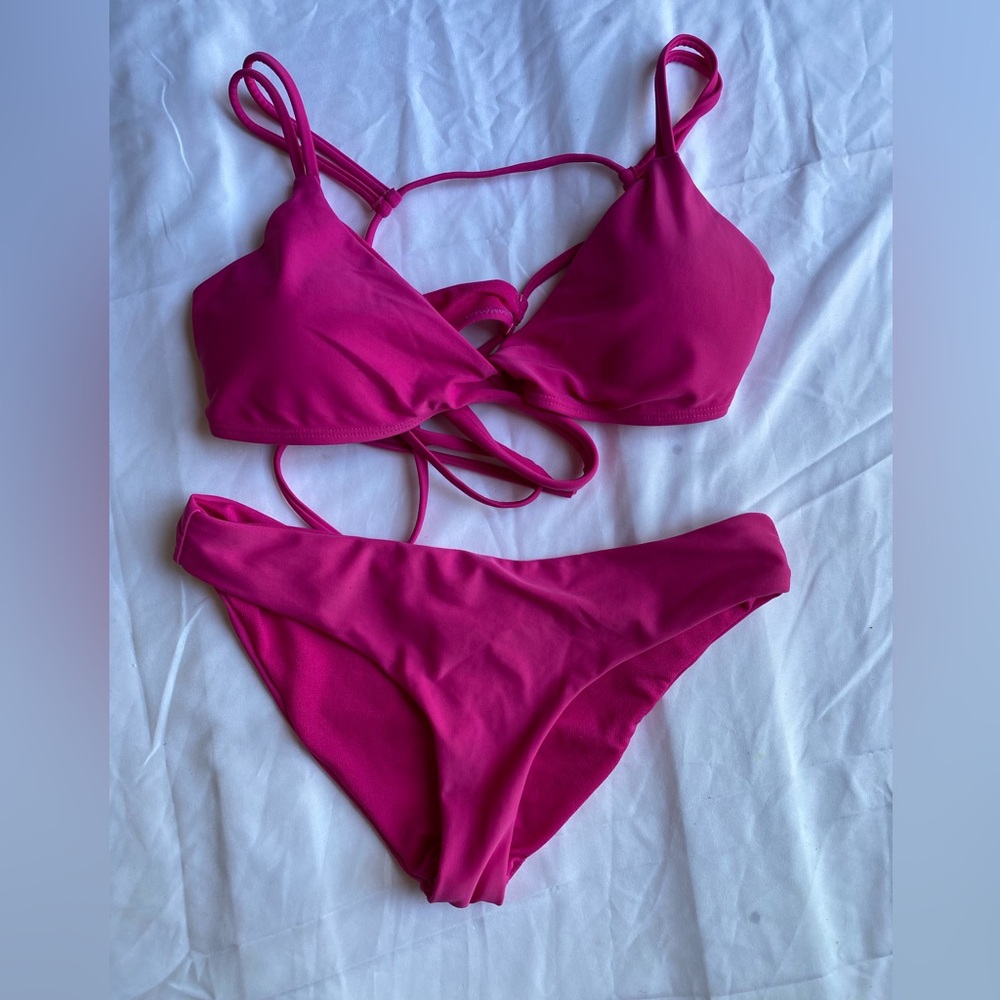 BECCA Hot Pink Strappy Bikini Set beach summer size s 2 piece